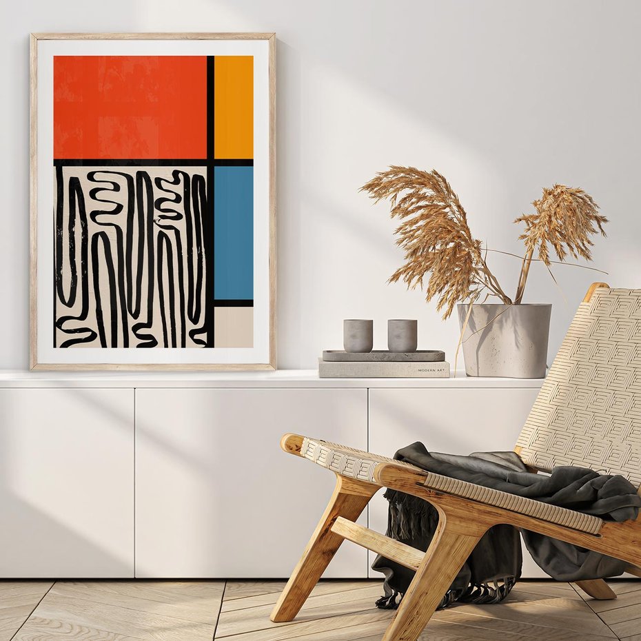 Plakat w ramie 50x70 - Podróżne Wibracje Serca - abstrakcyjny obraz, proste linie - rama drewno