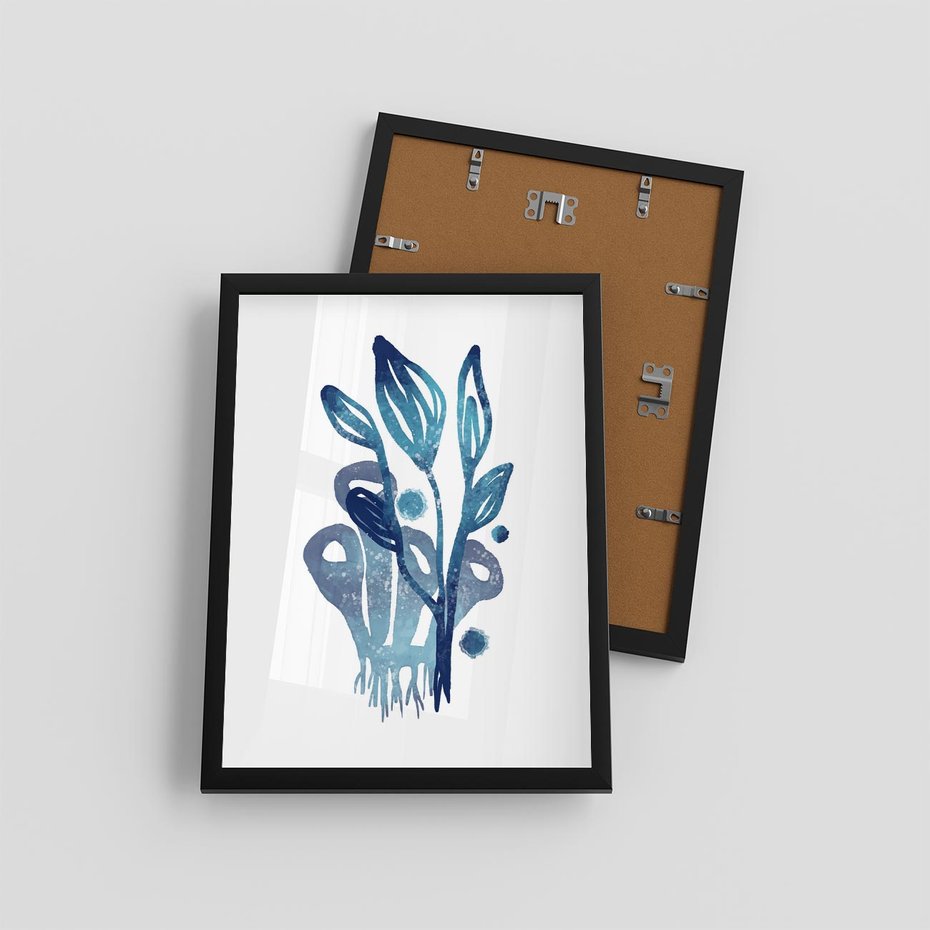 Plakat w ramie 30x40 - Akwarelowy Błękit - pastelowy, abstrakcyjny plakat - rama czarna