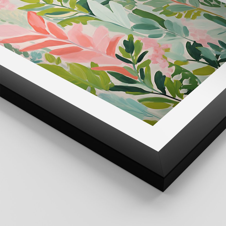 Zestaw obrazy w ramie 30x40 galeria - kwiaty, akwarela, pastele, liście - rama czarna