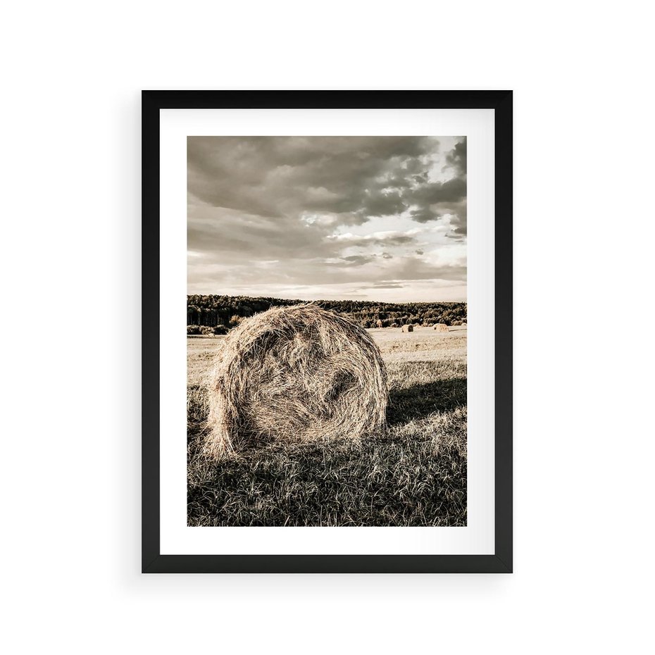Plakat w ramie 30x40 - Ciepło Natury - snopki siana, pole - rama czarna