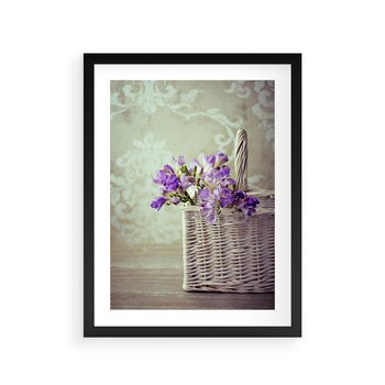Plakat w ramie 30x40 - Kwiatowy koszyk - kwiaty, koszyk - rama czarna