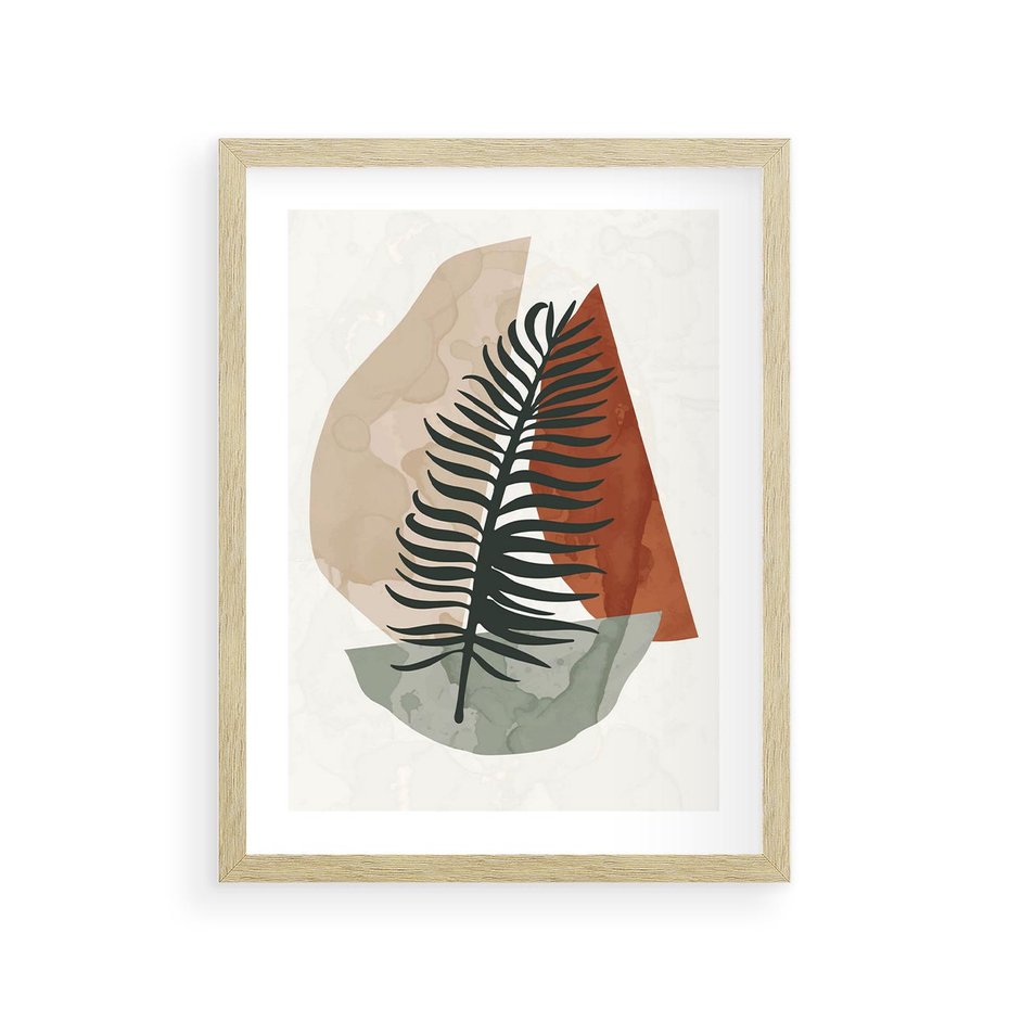 Plakat w ramie 30x40 - Czarna Palma w Brązowej Abstrakcji - grafika, akwarela - rama drewno