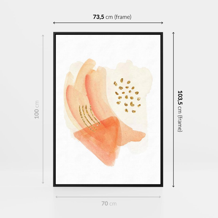 Obraz w ramie 70x100 - Rozkwitające Odbicia Form - abstrakcyjne akwarelowe plamy, minimalizm - rama czarna