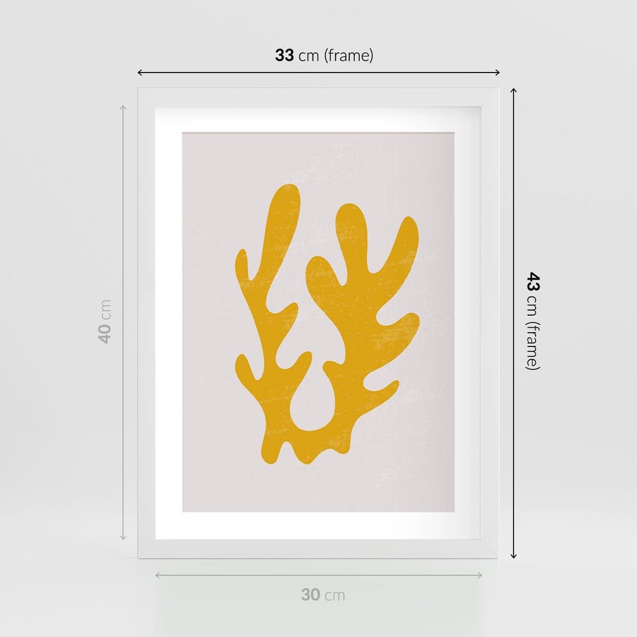 Plakat w ramie 30x40 - Abstrakcyjna Synergia - abstrakcyjna żółta forma, minimalizm - rama biała