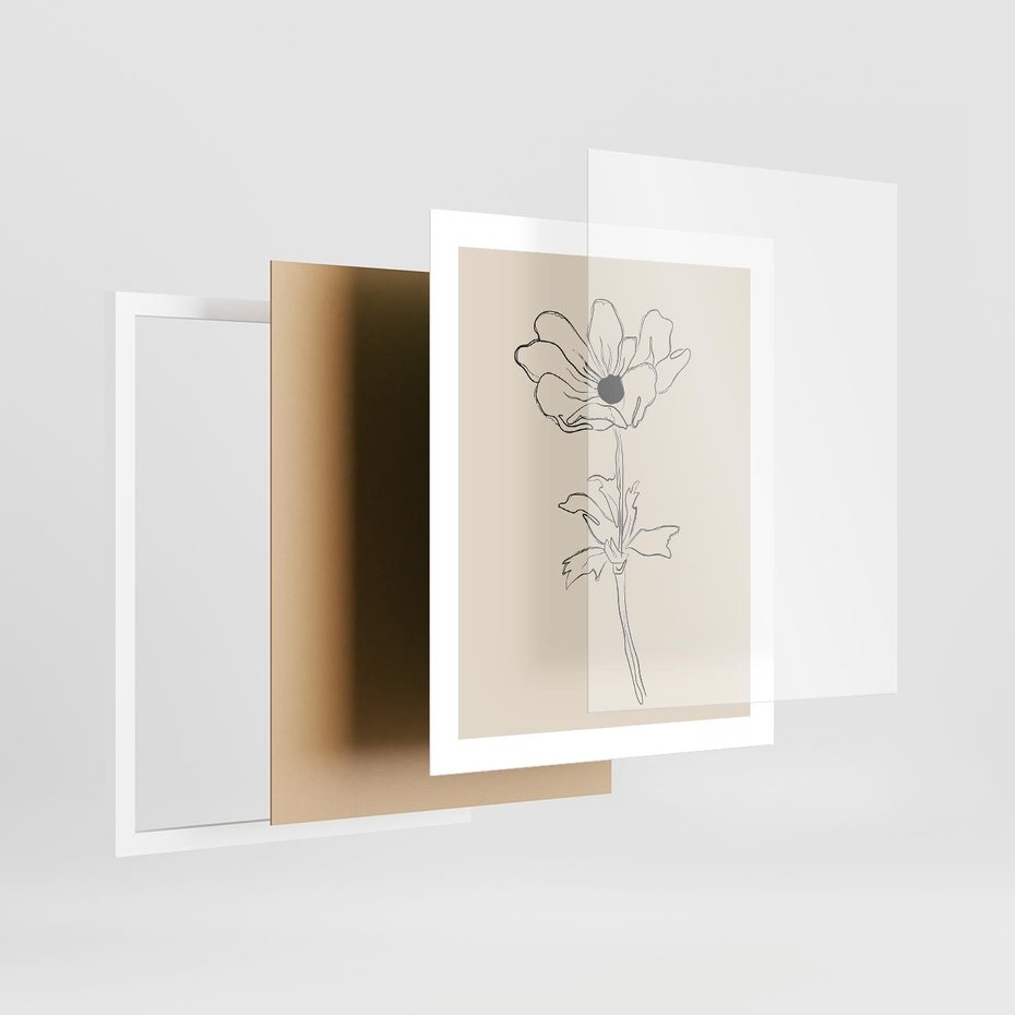 Plakat w ramie 40x50 - Przenikający Dialog - szkic kwiatu, mnimalistyczny szkic - rama biała