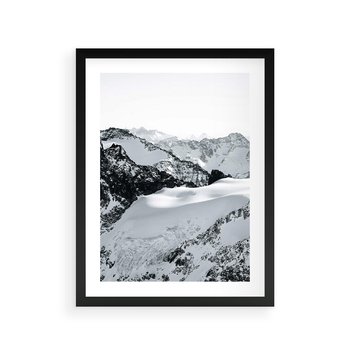 Plakat w ramie 30x40 - Biały Zimowy Pejzaż - góry w zimie, ośnieżone wysokie szczyty - rama czarna