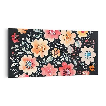 Obraz na płótnie 100x50 - Labirynty melancholii - akwarelowe, pastelowe kwiaty na czarnym tle