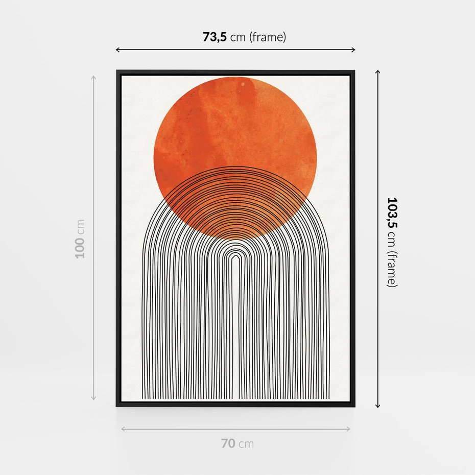 Obraz w ramie 70x100 - Abstrakcyjne Pulsacje - koło, boho styl - rama czarna