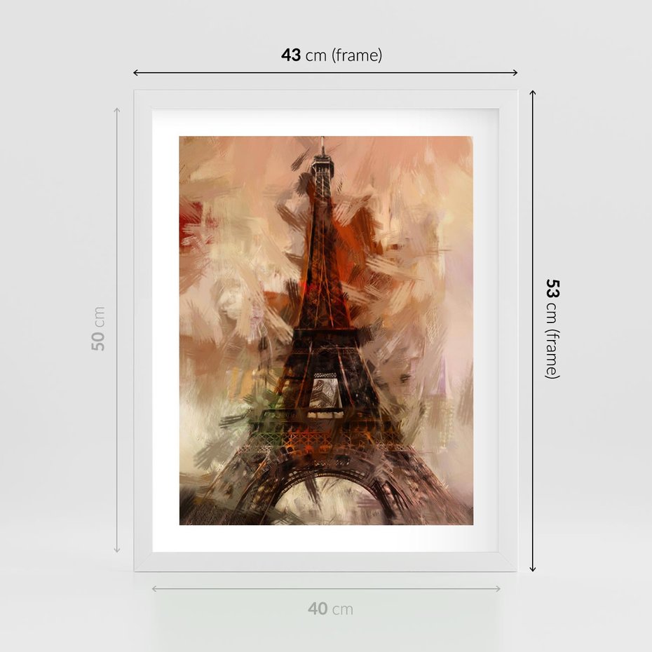Plakat w ramie 40x50 - Abstrakcyjna Eiffla - miasto w nowej formie - Eiffla, abstrakcja - rama biała