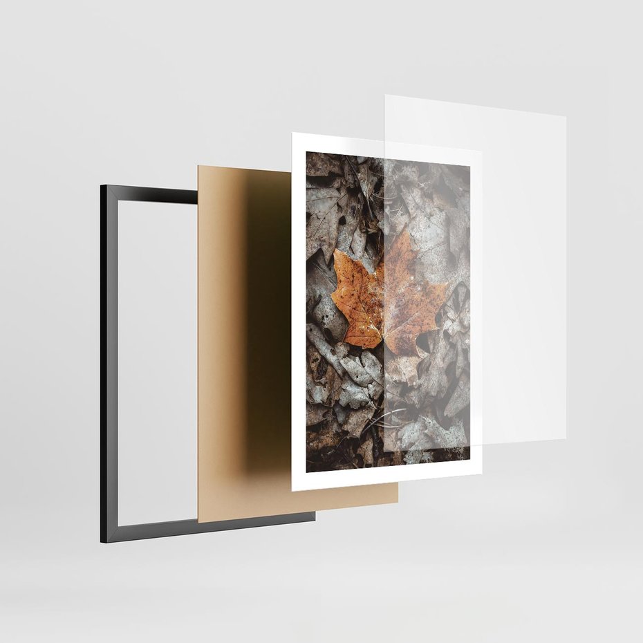 Plakat w ramie 50x70 - Jesienne Czarowanie - suchy liść, żółty - rama czarna