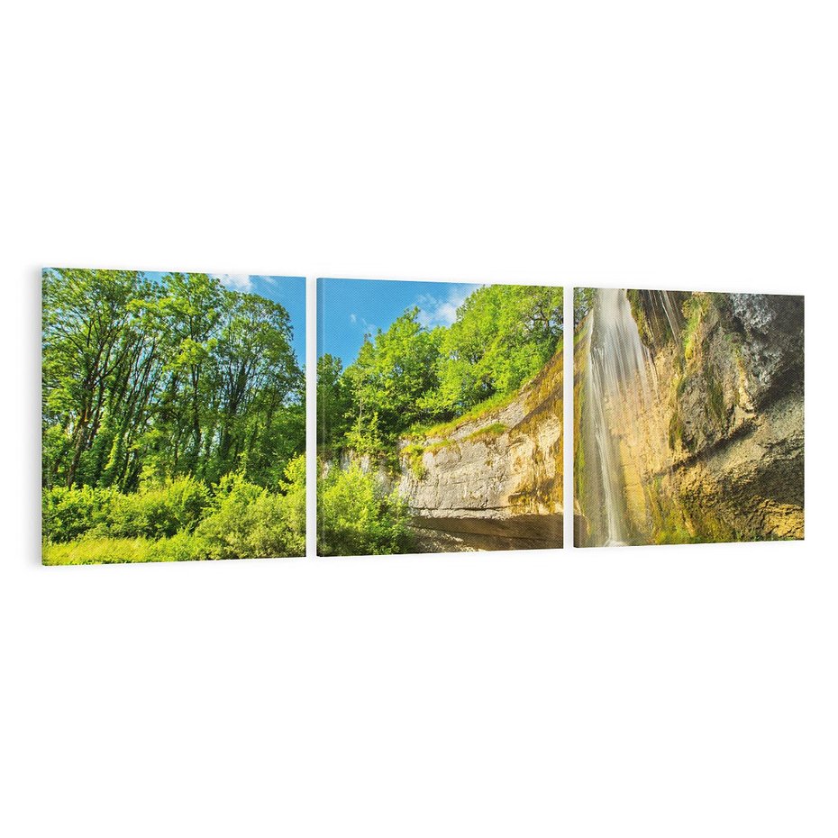 Obraz na płótnie 120x40 - Wodospad: Skały w ruchu - wodospad, las