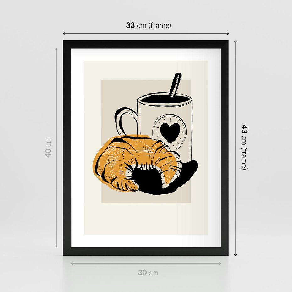 Plakat w ramie 30x40 - Śniadanie z Croissantem - grafika, croisant - rama czarna