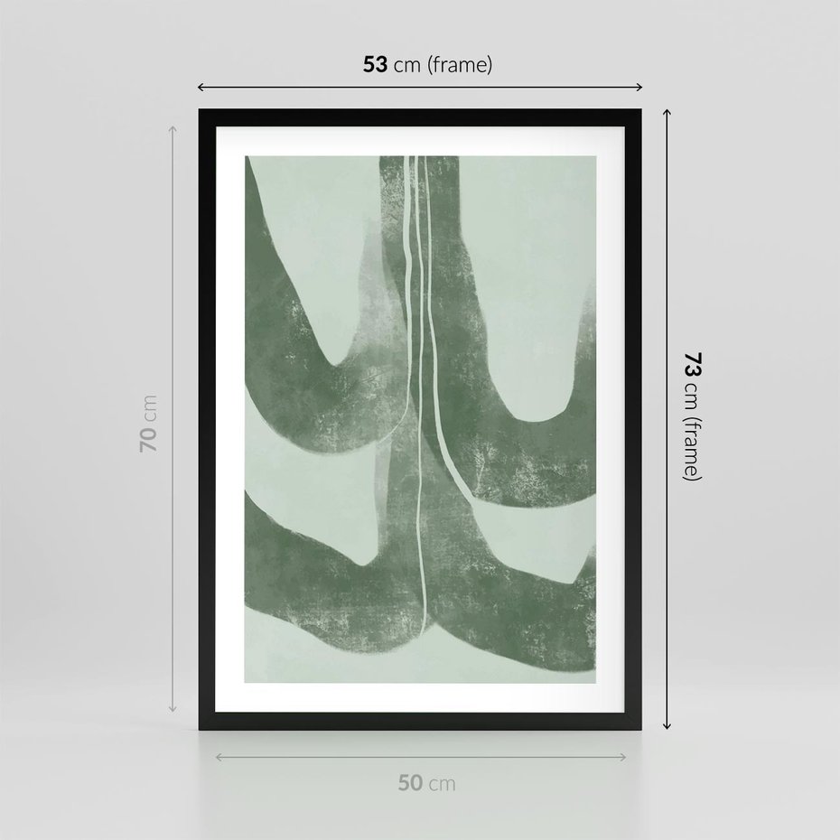 Plakat w ramie 50x70 - Nurtująca Kompozycja Zieleni - abstrakcyjne delikatne zielone linie, podobne do gałęzi kwiatów - rama czarna