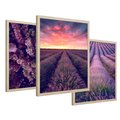 Zestaw obrazy w ramie 50x70 galeria - Wrzosy, lawenda, zachód, słońca - rama drewno