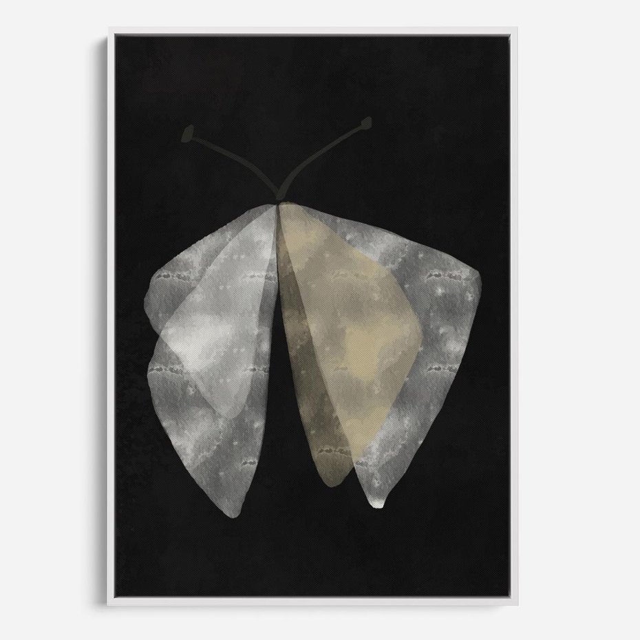 Obraz w ramie 70x100 - Obce Powidoki - abstrakcyjna ćma, mroczna atmosfera - rama biała