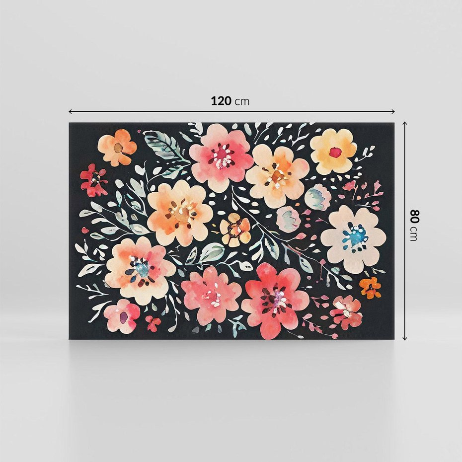 Obraz na płótnie 120x80 - Labirynty melancholii - akwarelowe, pastelowe kwiaty na czarnym tle