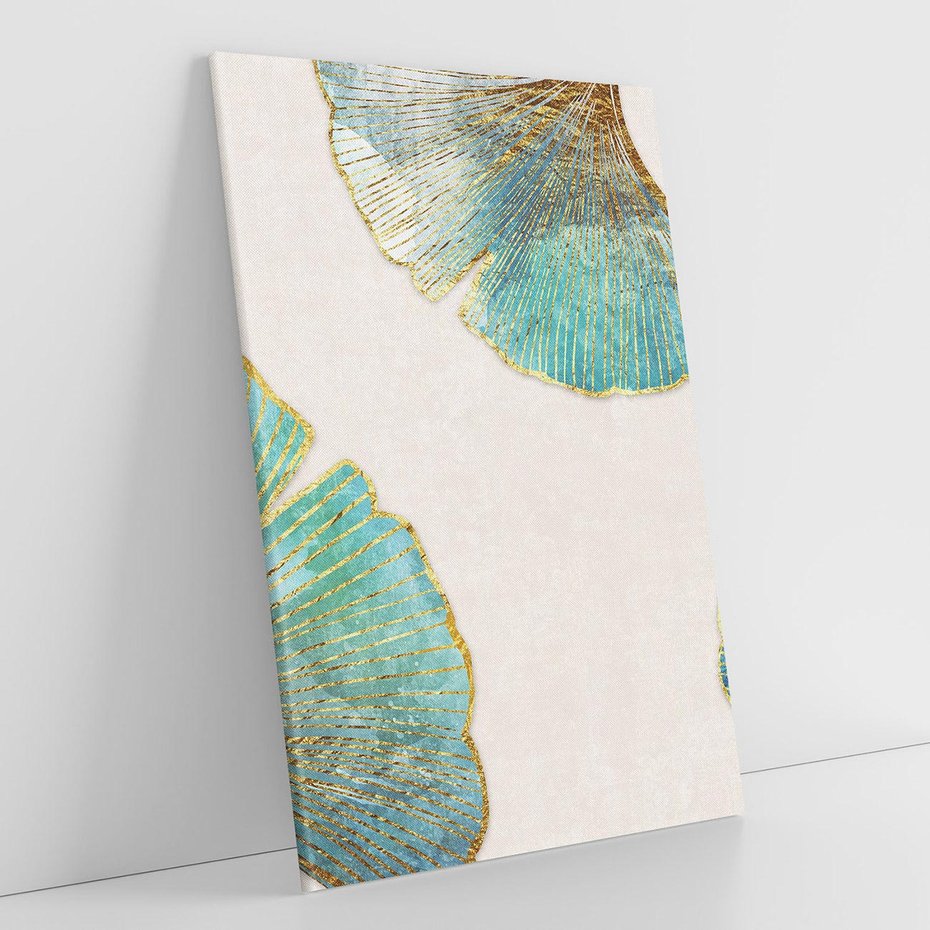 Obraz na płótnie 80x120 - Złota Melodia Liści - złote, turkusowe liście miłorzębu