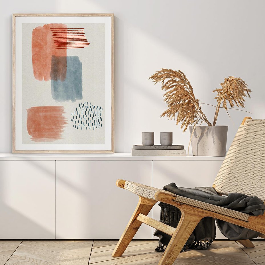 Plakat w ramie 40x50 - Pastelowa Abstrakcja: Maźnięcia Farbą - abstrakcja, maźnięcia farny - rama drewno