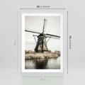 Plakat w ramie 50x70 - Holenderski Wiatrak w Sepii - holenderski wiatrak, młyn - rama biała