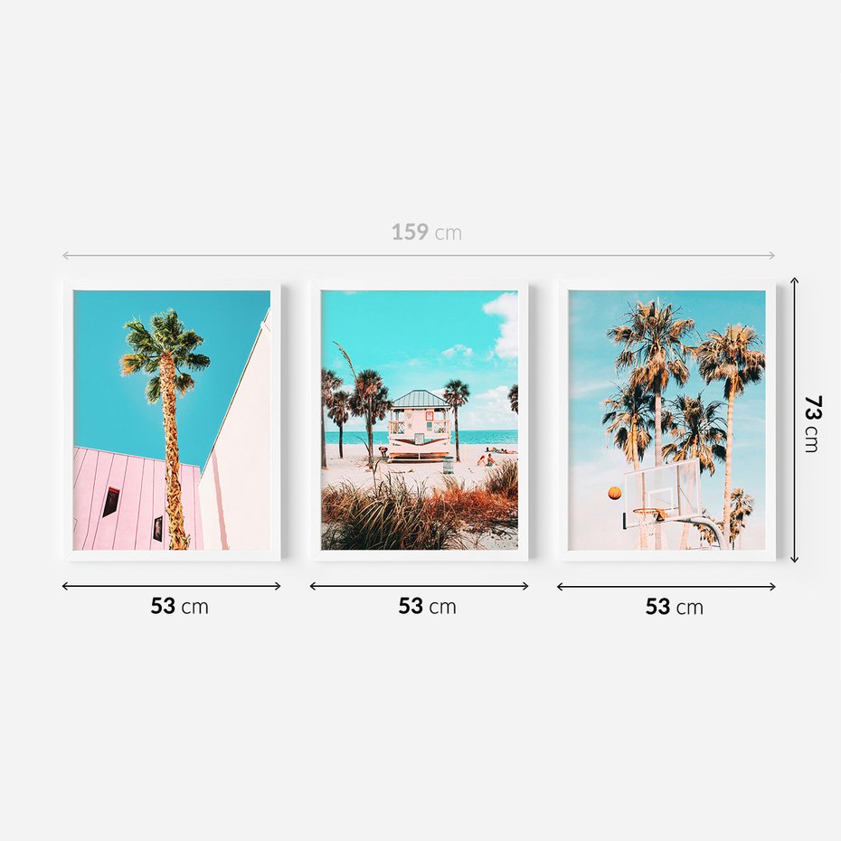 Zestaw obrazy w ramie 50x70 galeria - Plaża, palmy, morze, wakacje - rama biała
