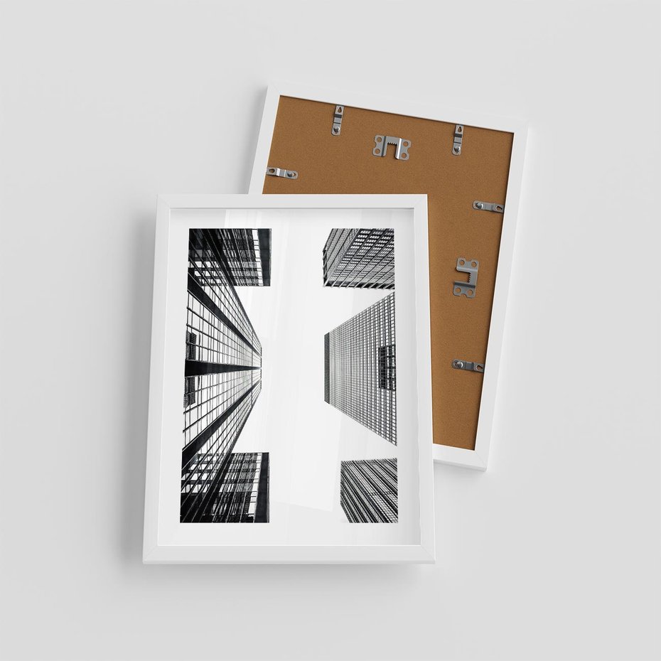 Plakat w ramie 30x40 - Architektoniczna Symetria - architektura, wysoki wieżowiec - rama biała