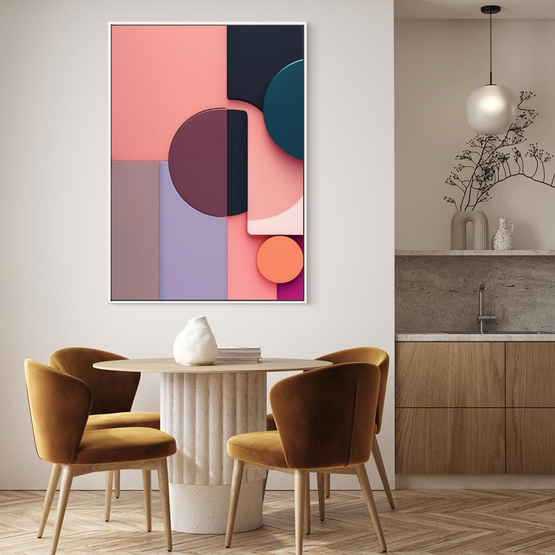 Obraz w ramie 70x100 - Przenikanie przestrzeni czasu - abstrakcja, geometria - rama biała