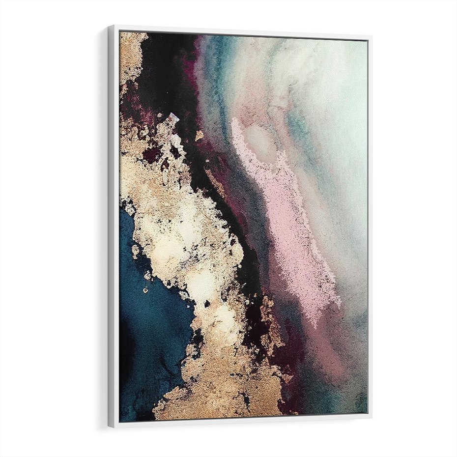 Obraz w ramie 70x100 - Elegancki Impuls - abstrakcyjne plamy, rozlana farba - rama biała