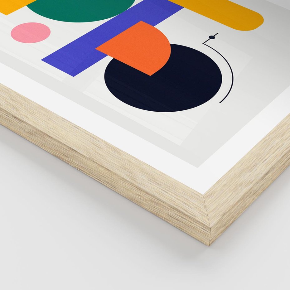 Plakat w ramie 50x70 - Przestrzenne Innowacje - nowoczesna sztuka, geometryczna kolorowa grafika - rama drewno