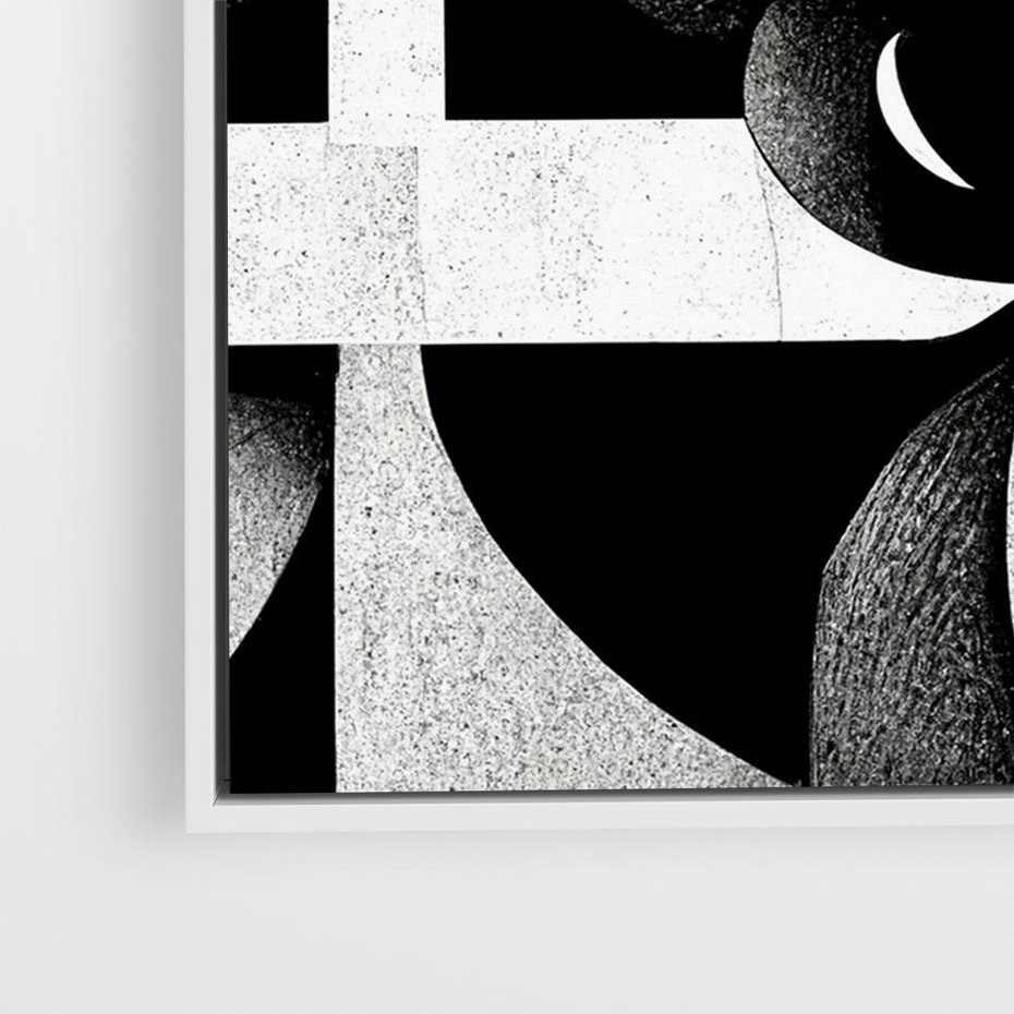 Obraz w ramie 70x50 - Harmonia świateł i cieni - abstrakcja czarno biała, geometria - rama biała