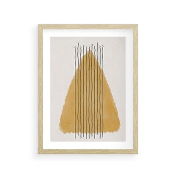 Plakat w ramie 50x70 - Migocące Impulsy - abstrakcyjna akwarelowa plama, nieregularne kreski - rama drewno