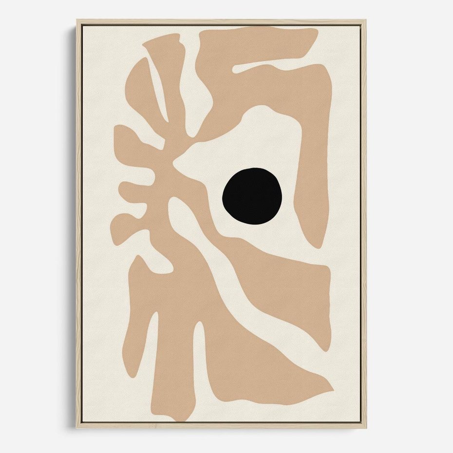 Obraz w ramie 80x120 - Eksploracja Abstrakcji - beżowa absrakcyjna kompozycja, czarny akcent - rama drewno