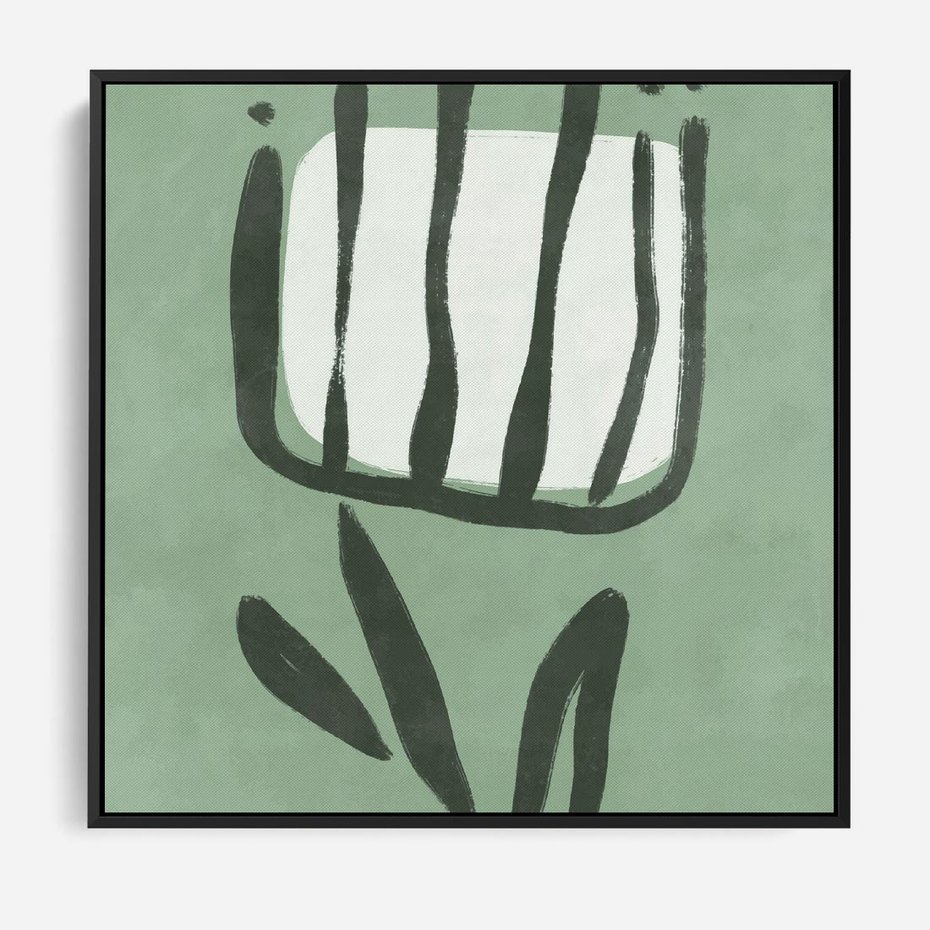 Obraz w ramie 50x50 - Objęcia Zieleni - zielona abstrakcja, zgaszona zieleń - rama czarna