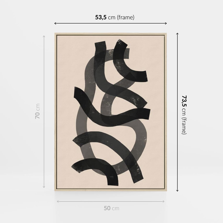 Obraz w ramie 50x70 - Strukturalne Odbicia Innowacji - zaplątane minimalistyczne linie, na bezowym tle - rama drewno