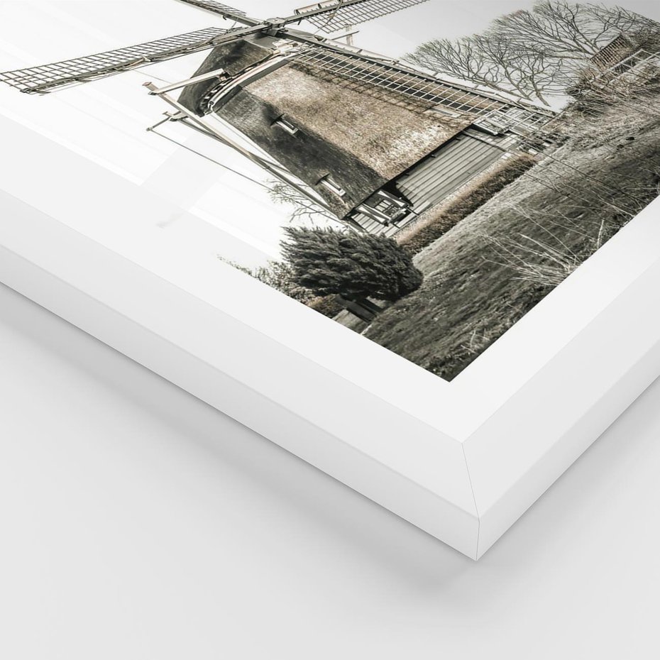 Plakat w ramie 30x40 - Wiejska Idylla z Młynem - wiatrak, młyn - rama biała