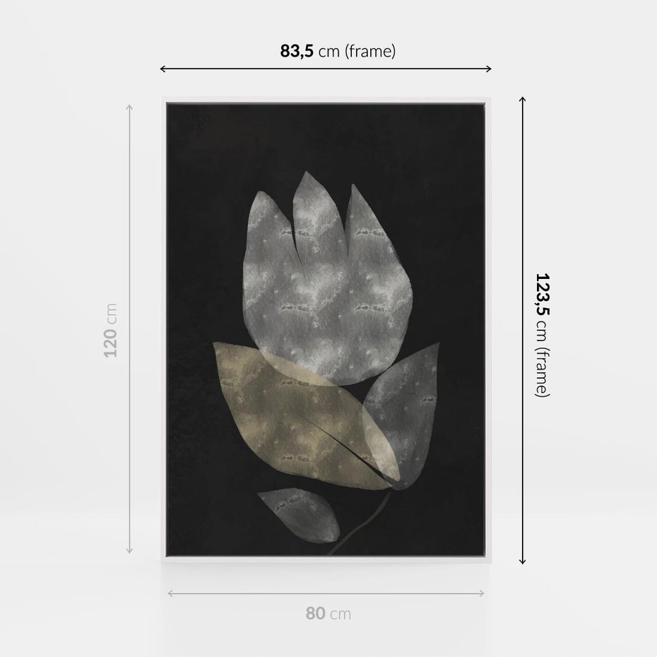 Obraz w ramie 80x120 - Nocne Uniesienia - abstrakcyjny kwiat, mroczna atmosfera - rama biała