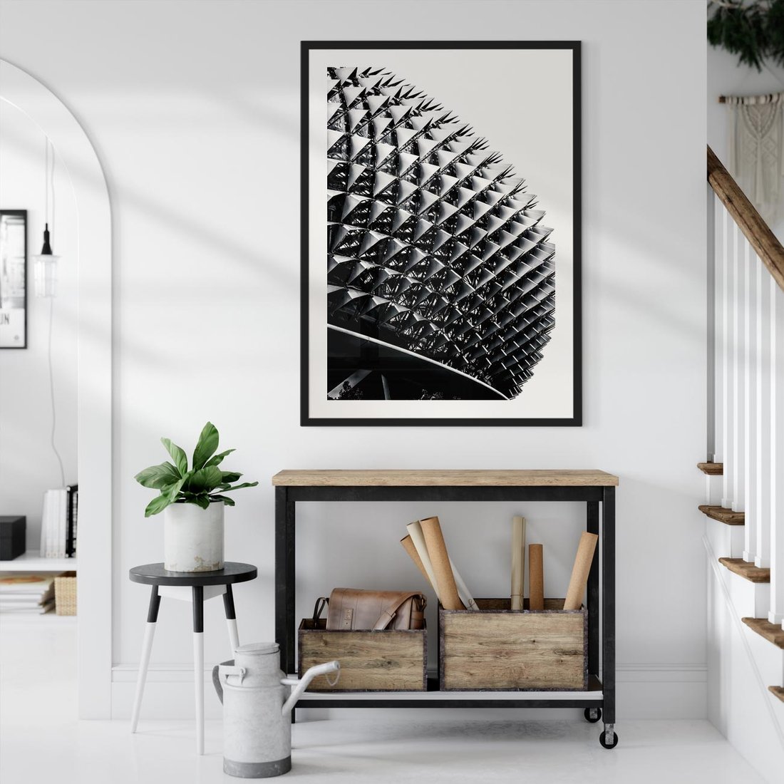 Plakat w ramie 50x70 - Nowoczesność w Czerni i Bieli: Architektoniczna Piękność - nowoczesna architektura, black and white - rama czarna