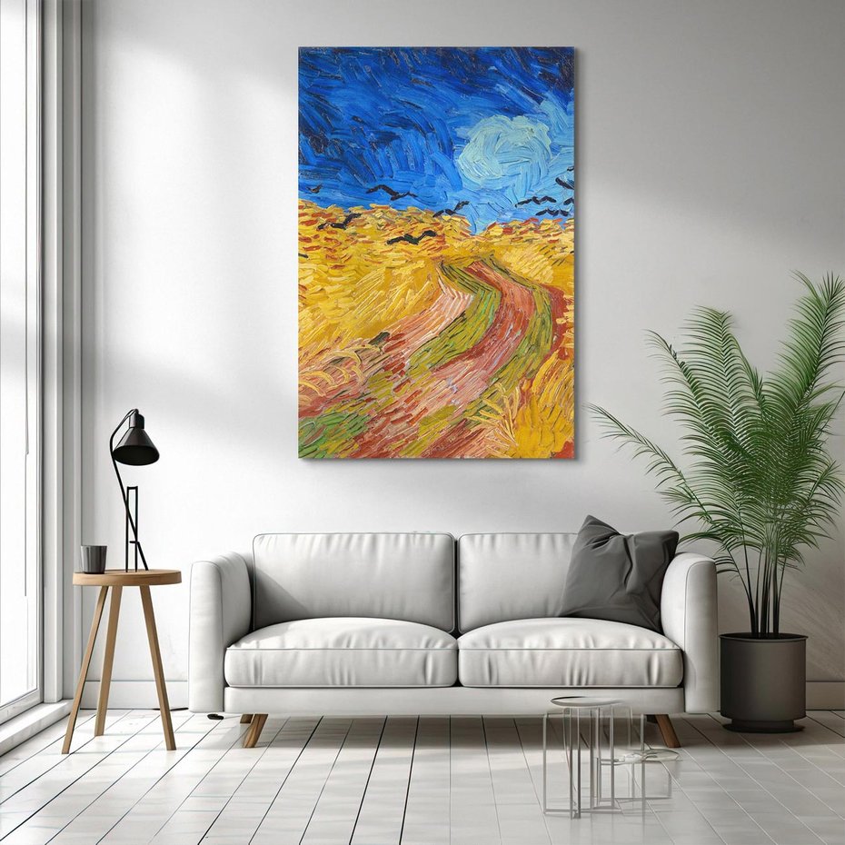 Obraz na płótnie 80x120 - "Wheatfield with Crows" (1890) Vincent van Gogh - Reprodukcja - reprodukcja, obraz na płótnie