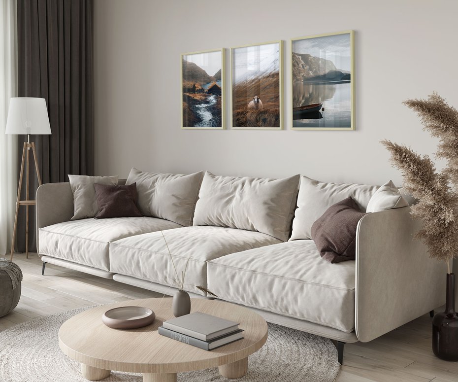 Zestaw obrazy w ramie 50x70 galeria - Góry, skandynawski, boho - rama drewno