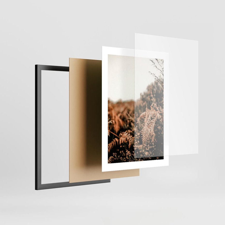 Plakat w ramie 30x40 - Jesienna Harmonia - suche paprocie, jesienny krajobraz - rama czarna