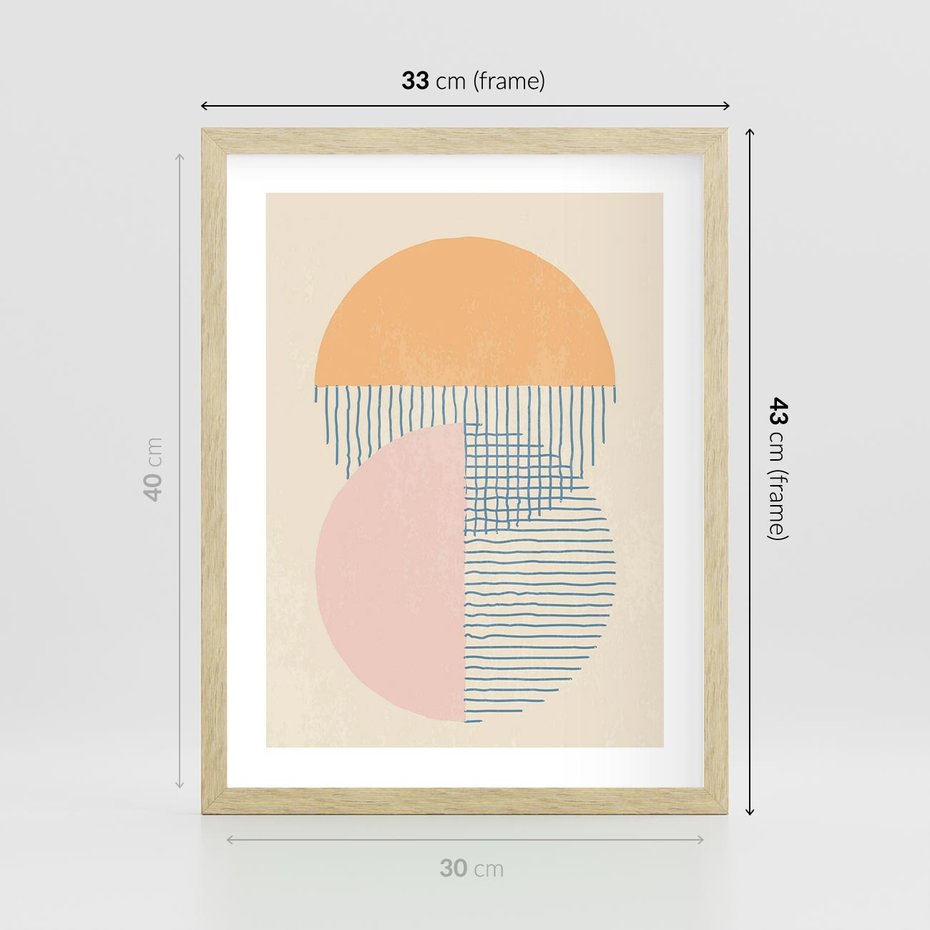 Plakat w ramie 30x40 - Migotliwe Wzory - geometryczne kształty, koła - rama drewno