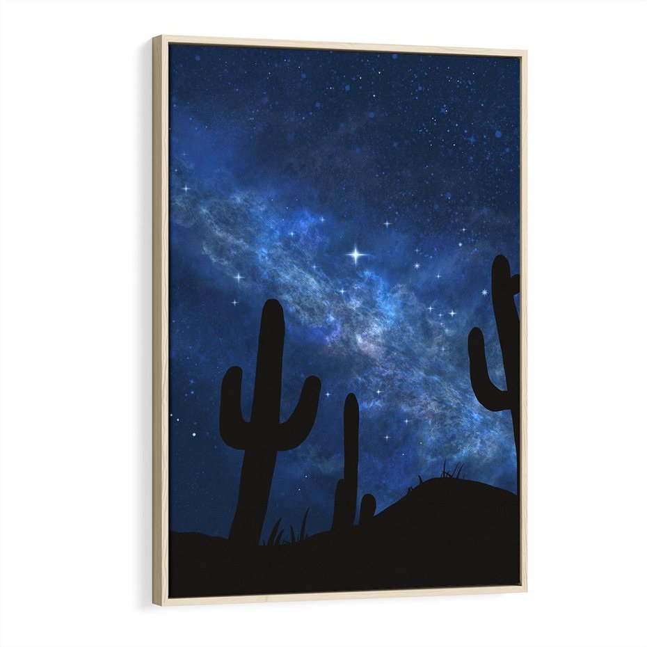 Obraz w ramie 80x120 - Nocne Tajemnice Pustyni - gwieździsta noc, granatowe niebo - rama drewno