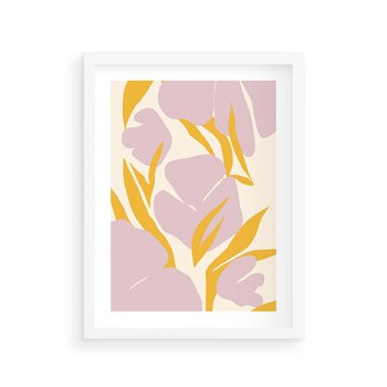 Plakat w ramie 40x50 - Migocące Wibracje - abstrakcyjne kwiaty, pastelowe kolory - rama biała