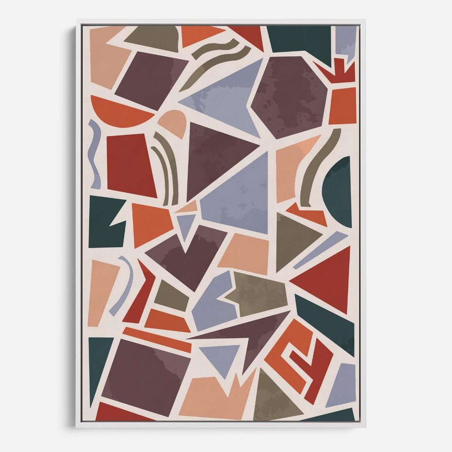 Obraz w ramie 80x120 - Intrygujące Rozbicie - gemoetryczne kształty, mozaika - rama biała