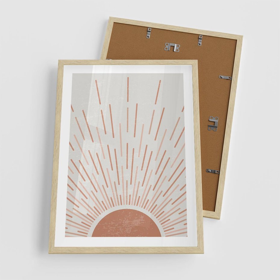 Plakat w ramie 50x70 - Słońce w Stylu Boho - słońce, grafika boho - rama drewno