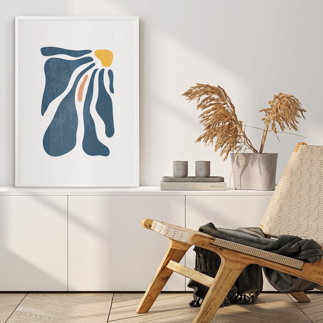 Plakat w ramie 40x50 - Melodia Kolorowych Płatków - nowoczesna kwiatowa grafika, styl retro - rama biała