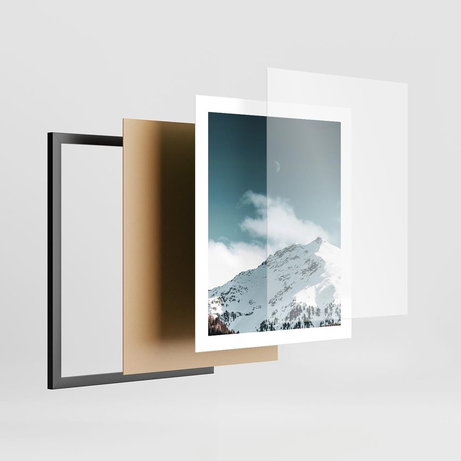 Plakat w ramie 40x50 - Nocna Magia w Górach - fotografia, śnieg - rama czarna