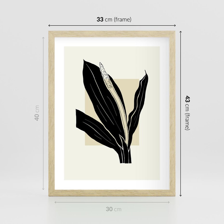 Plakat w ramie 30x40 - Harmonia liści - minimalistyczny obraz, szkic - rama drewno