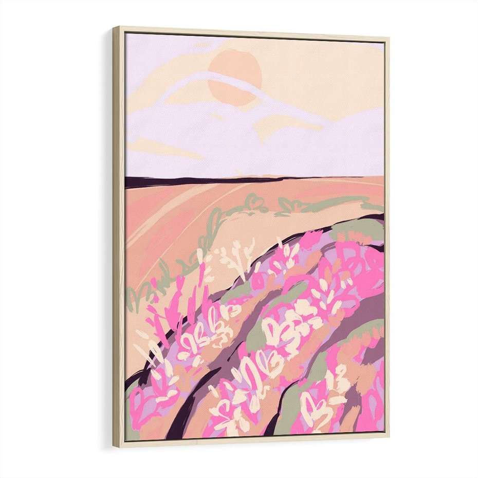 Obraz w ramie 70x100 - Harmonijny Świt - pastelowy krajobraz, nowoczesny plakat - rama drewno