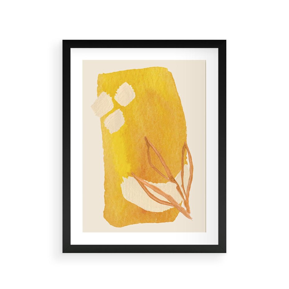 Plakat w ramie 30x40 - Kolorowe Marzenia - abstrakcyjna żółta plama, akwarela - rama czarna