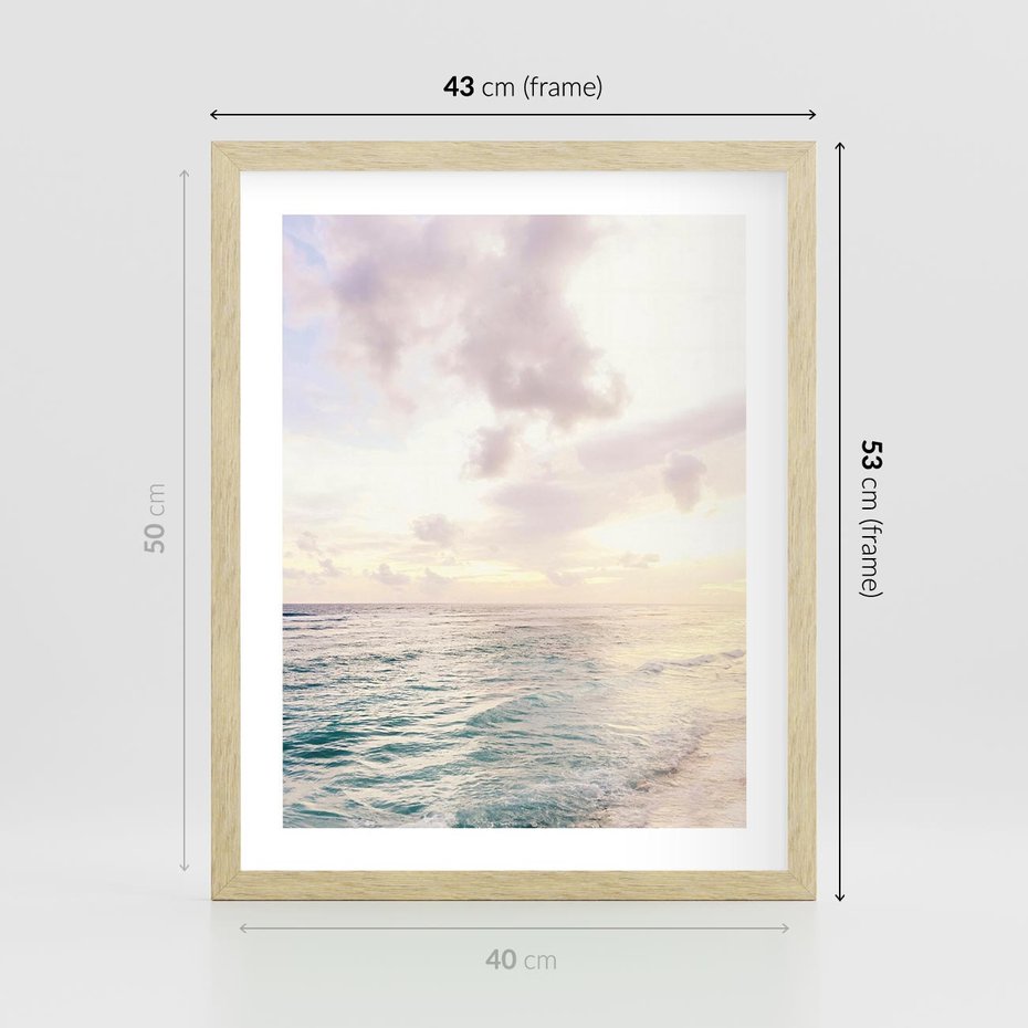 Plakat w ramie 40x50 - Pastelowa Plaża - plaża, pastelowe kolory - rama drewno